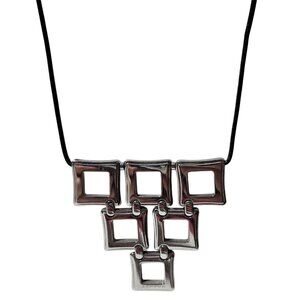Art Deco Silver Tone Geometric Pendant Necklace Statement Fashion Jewelry Women